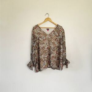 SALE! Tan Vince Camuto Paisley Patterned L/S Blouse Size 3X EUC